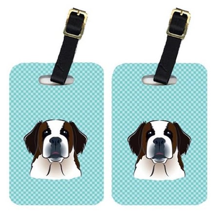 Carolines Treasures Carolines Treasures BB1184BT Pair Of Checkerboard Blue Saint Bernard Luggage Tags BB1184BT